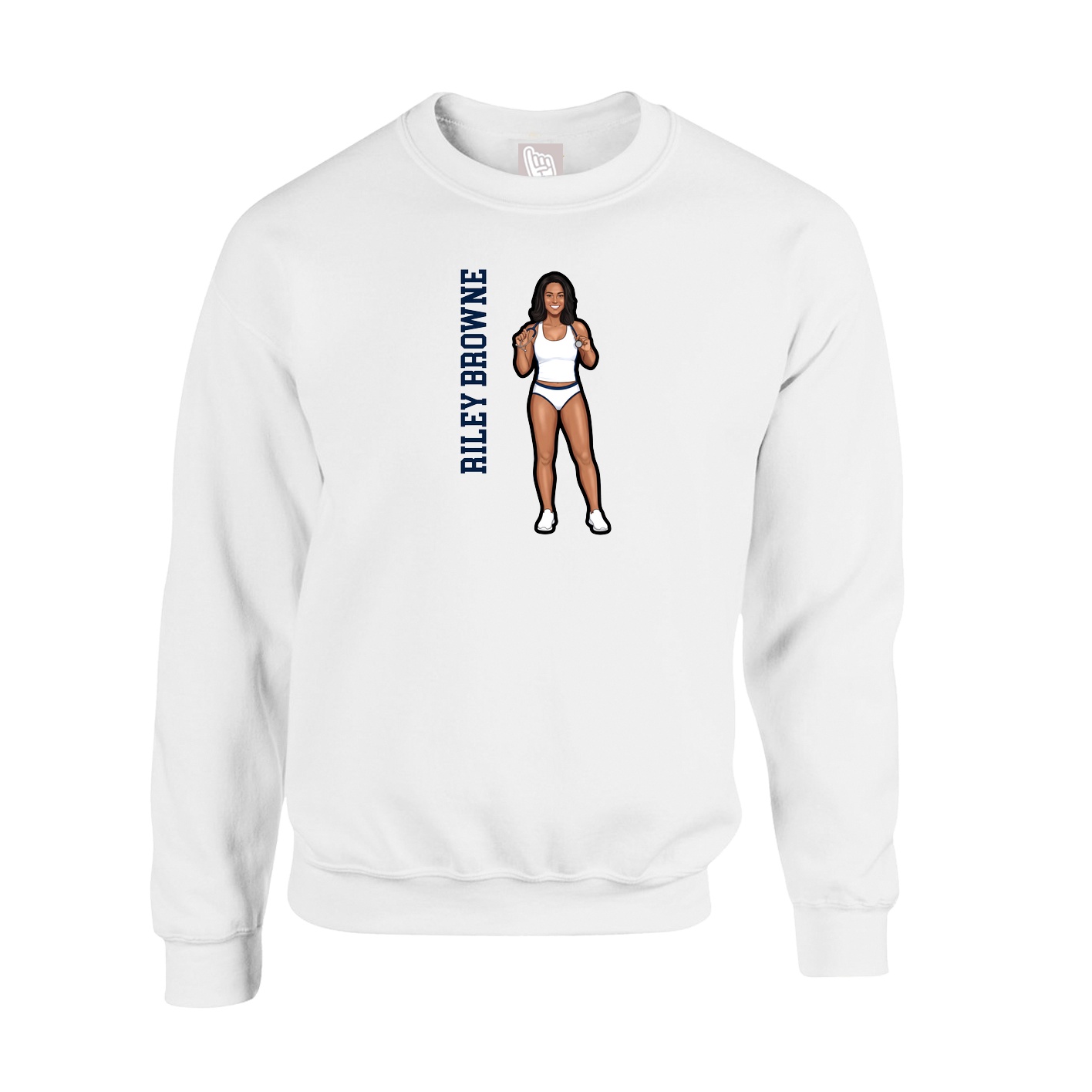 Fleece Crew — Name Vertical in White