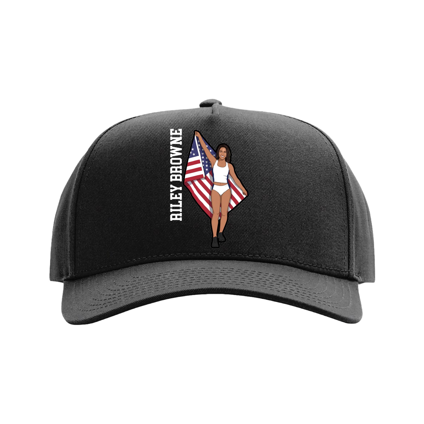 Full Fabric Five-Panel Champ Cap — Name Vertical in Black