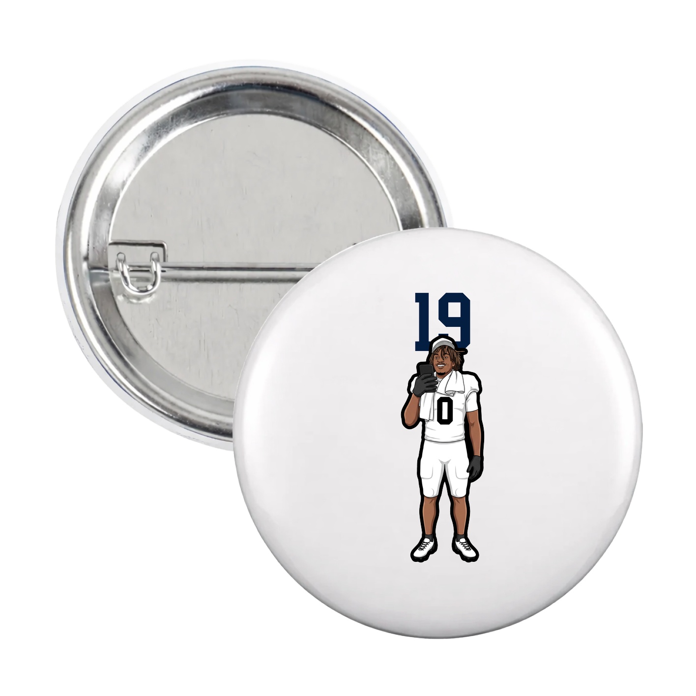 Game Day Button — Number Top in White