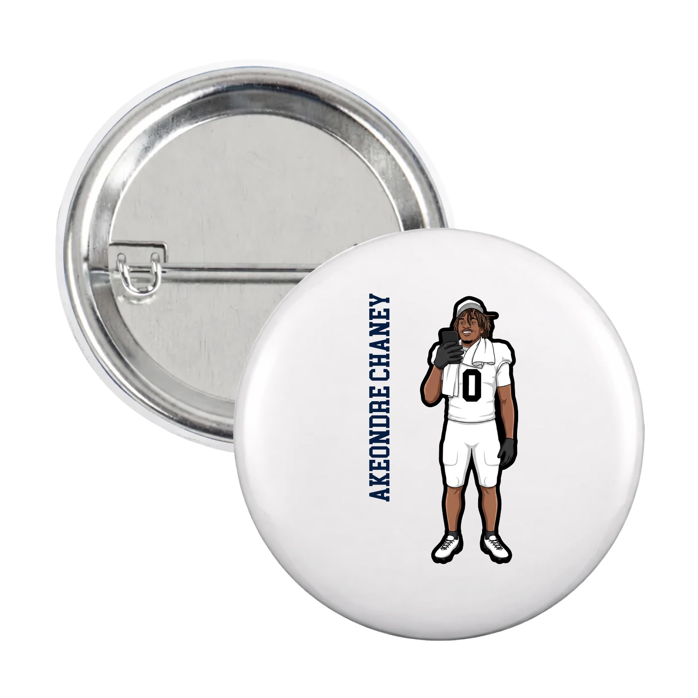Game Day Button — Name Vertical in White