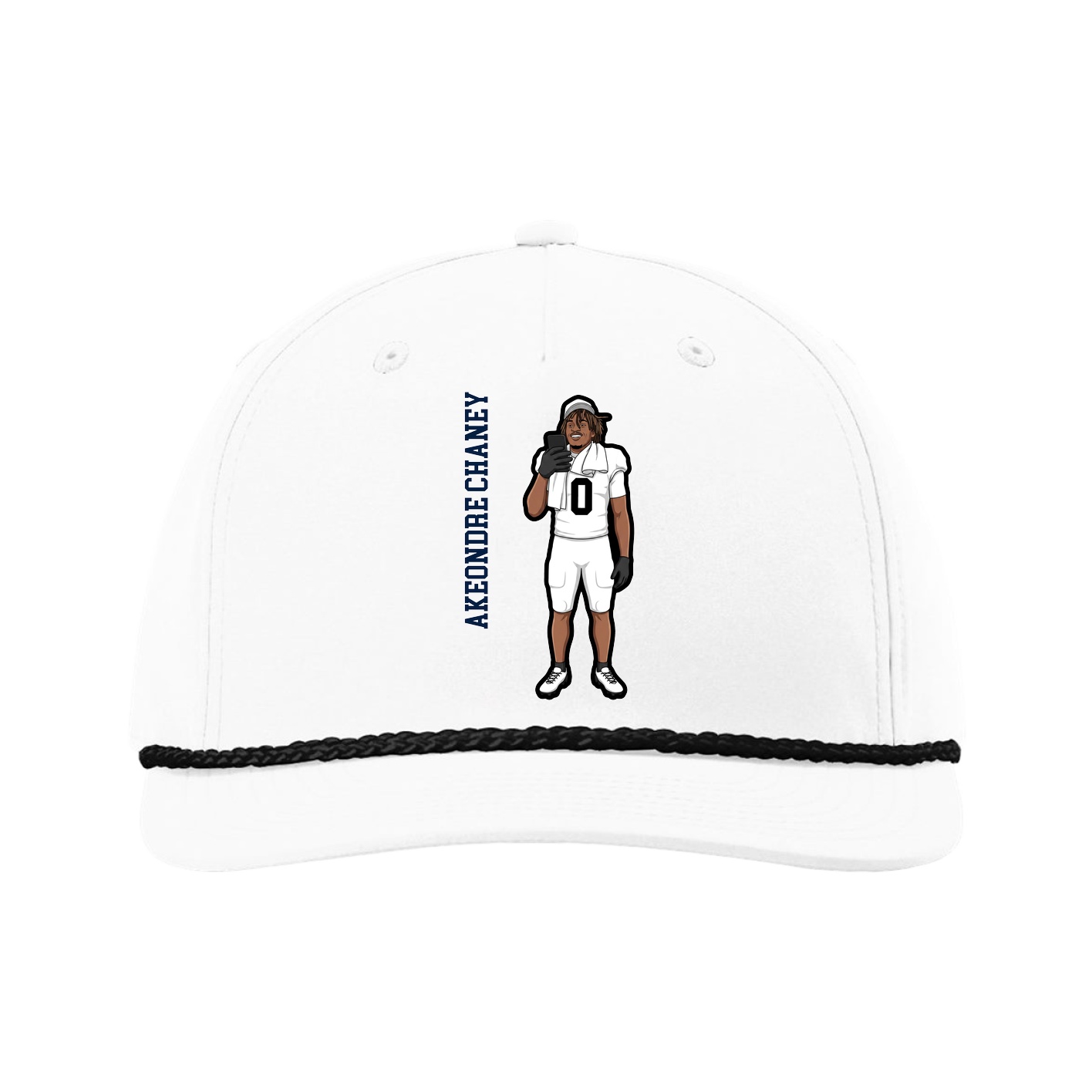 Five-Panel Classic Rope Cap — Name Vertical in White