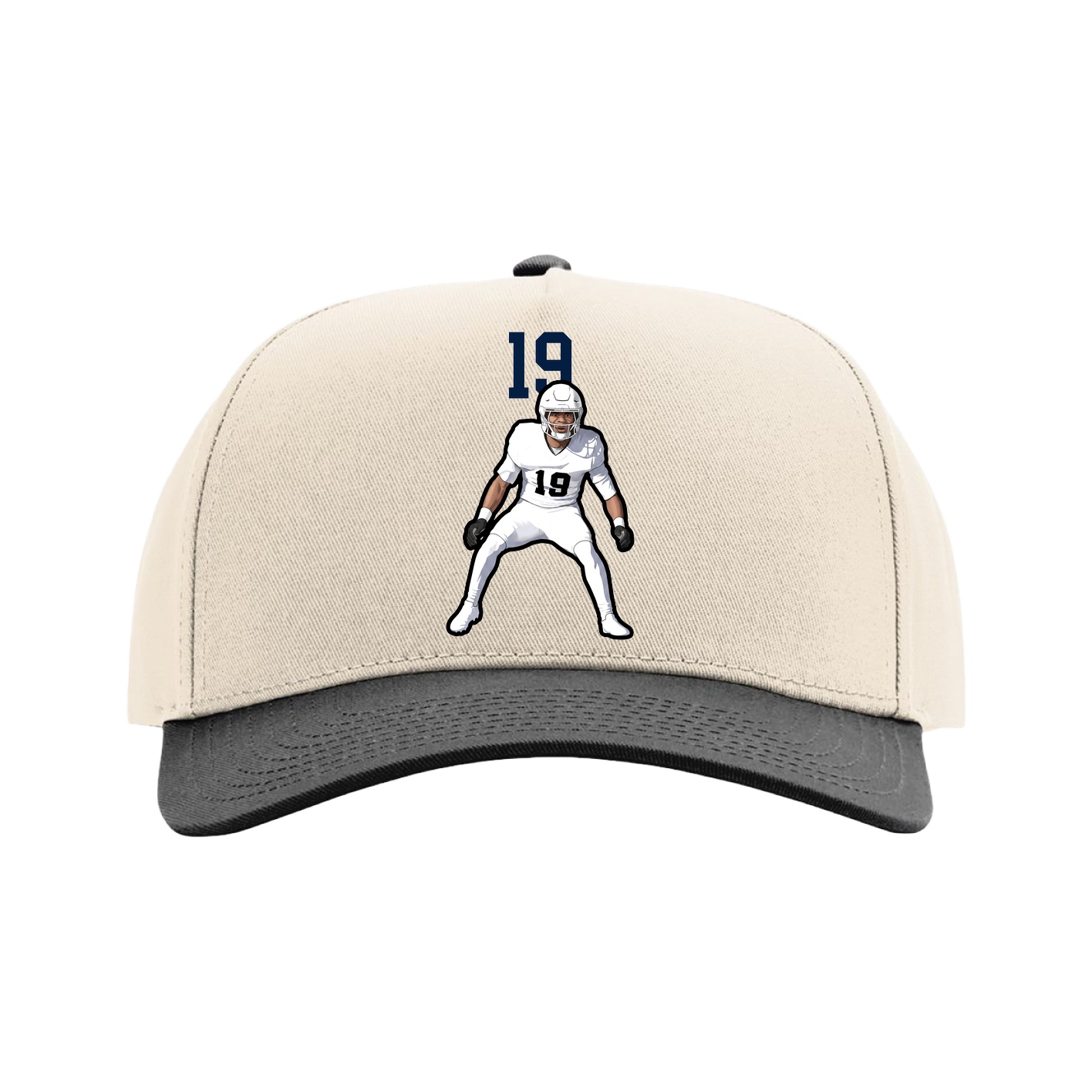Full Fabric Five-Panel Champ Cap — Number Top in Cream/Black