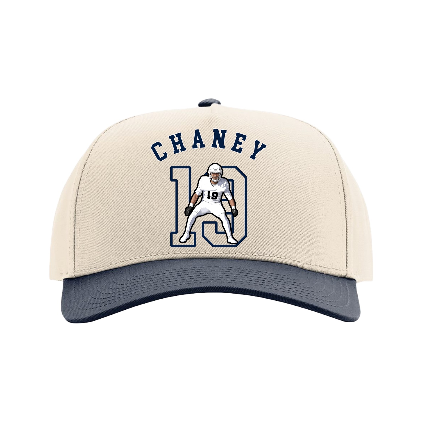 Full Fabric Five-Panel Champ Cap — Shirsey Arch in Cream/Navy