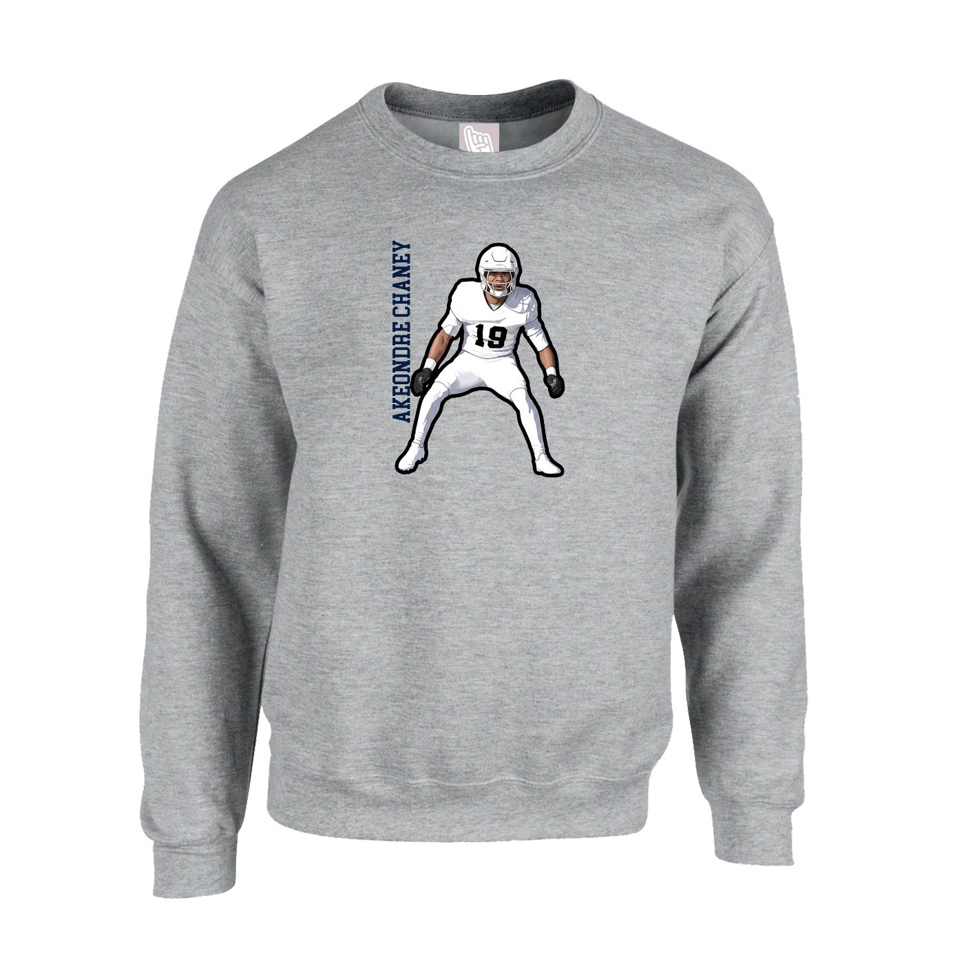 Fleece Crew — Name Vertical in Grey
