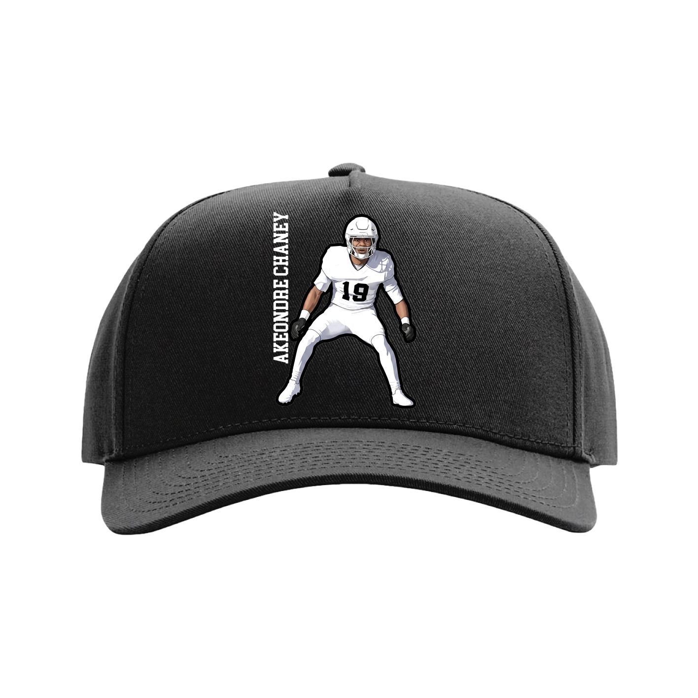 Full Fabric Five-Panel Champ Cap — Name Vertical in Black
