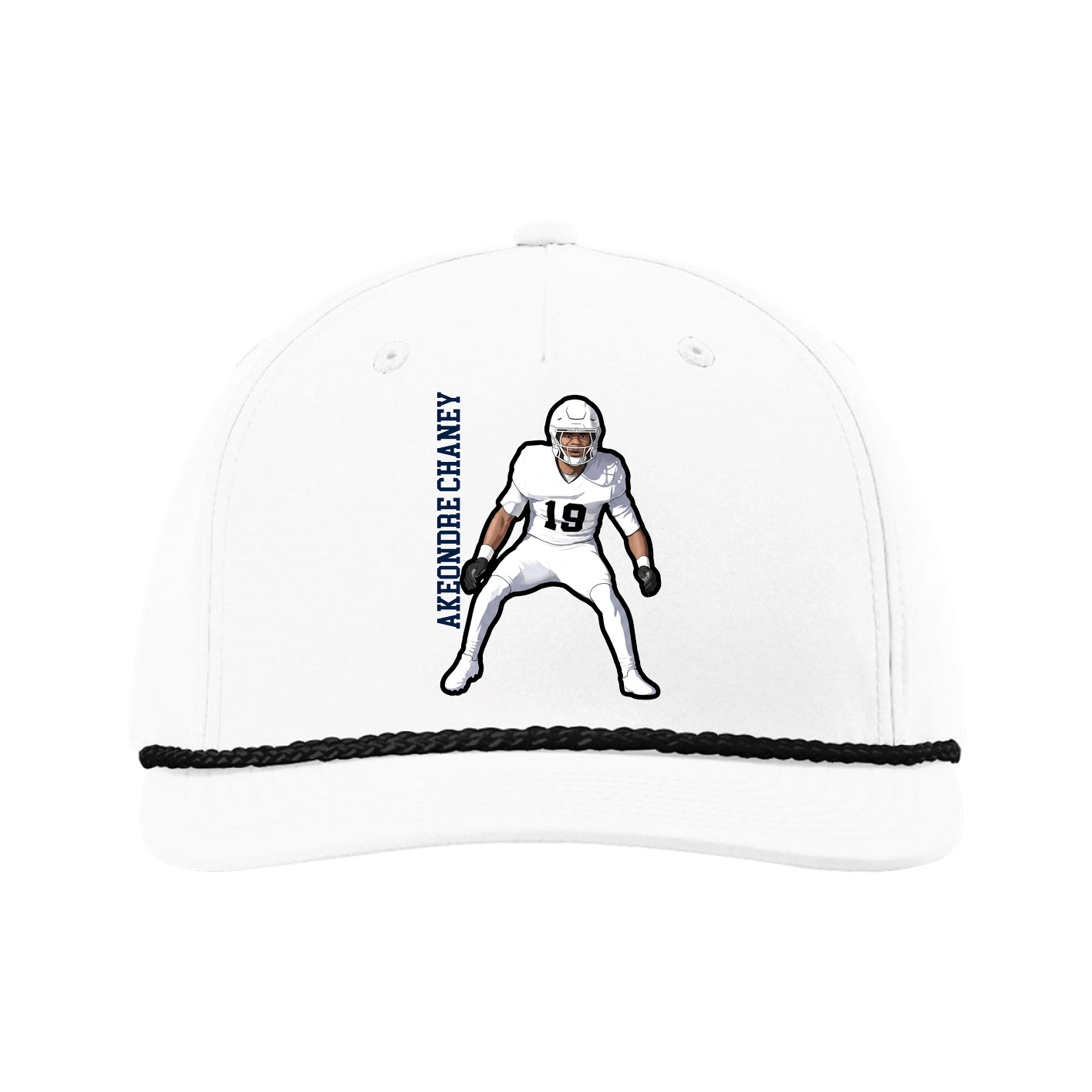 Five-Panel Classic Rope Cap — Name Vertical in White