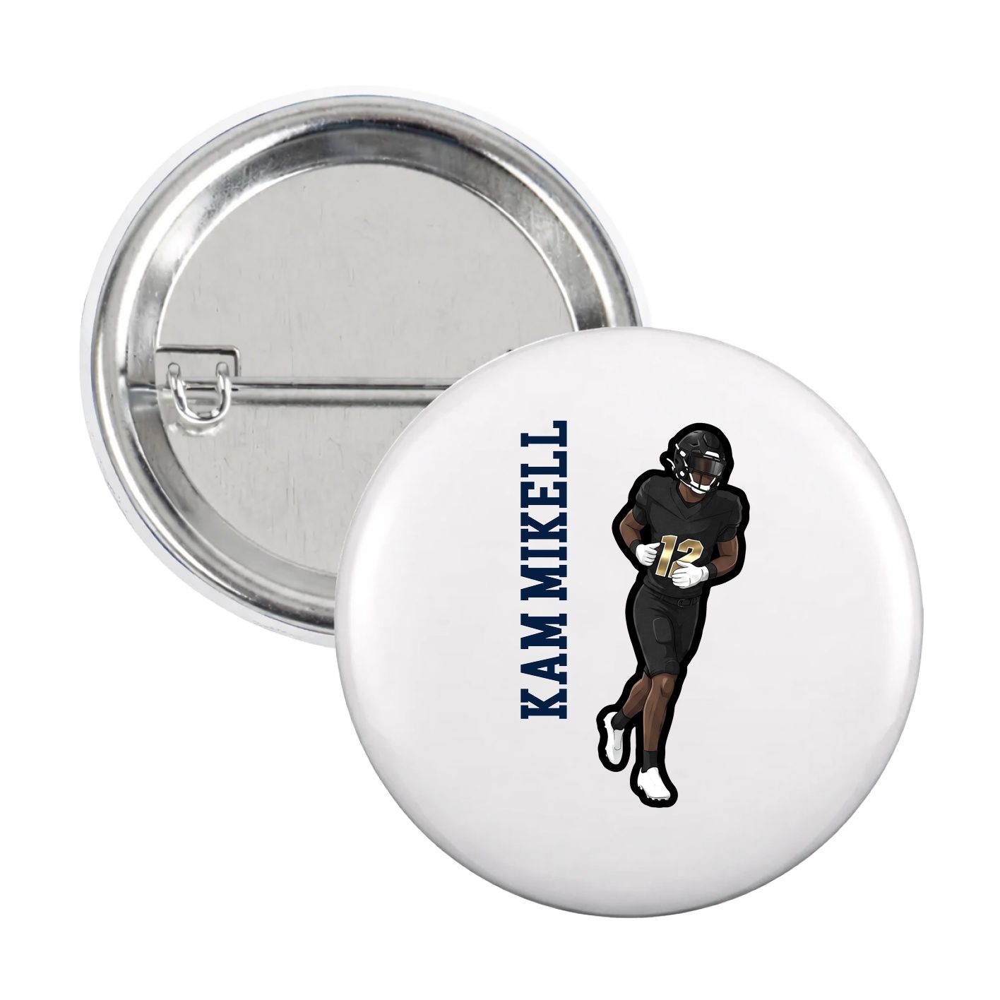 Game Day Button — Name Vertical in White