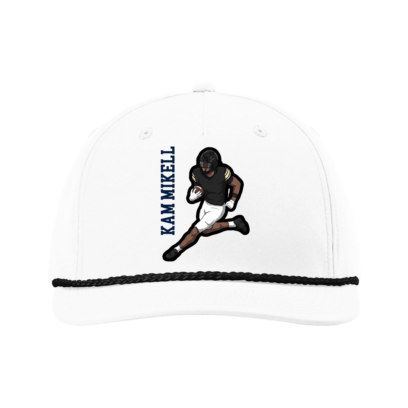 Five-Panel Classic Rope Cap — Name Vertical in White