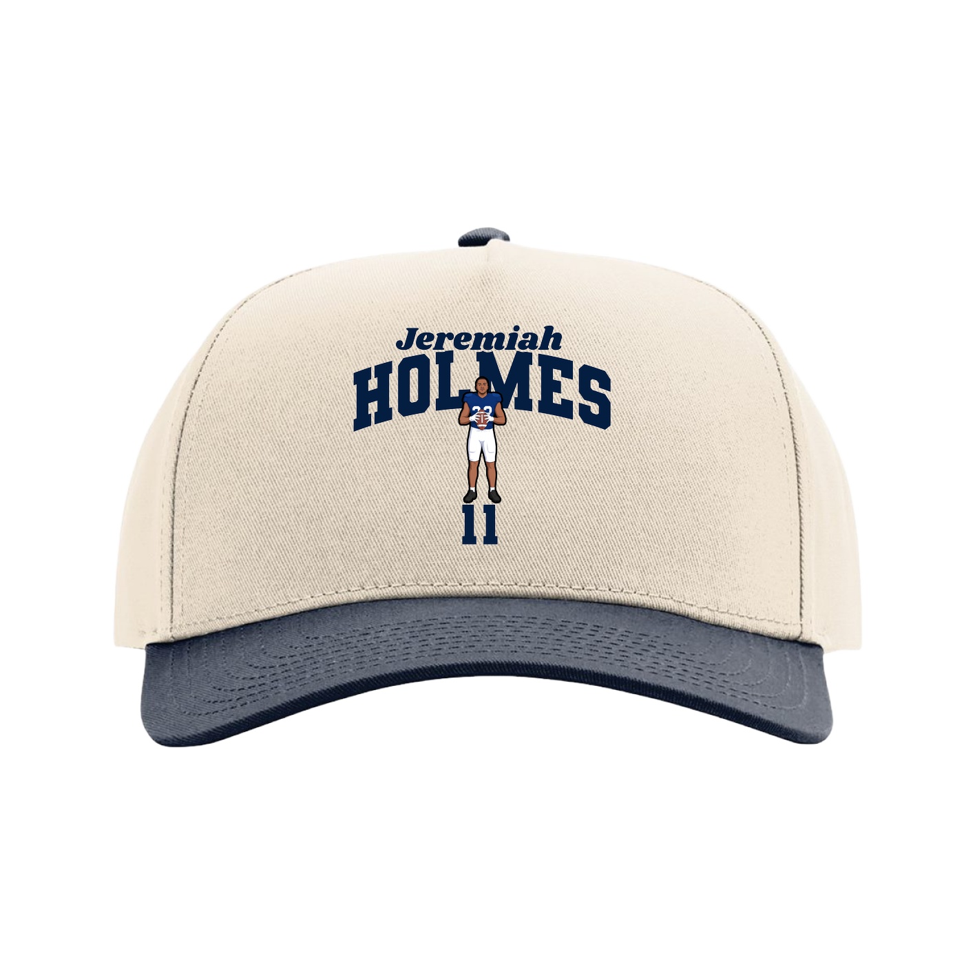 Full Fabric Five-Panel Champ Cap — Signature Arch in Cream/Navy