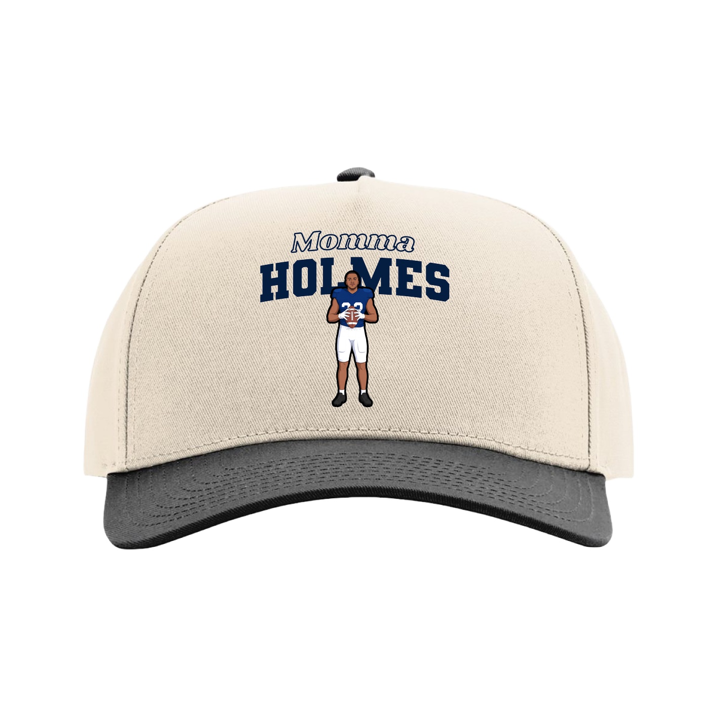 Full Fabric Five-Panel Champ Cap — Mothers Day Block in Cream/Black