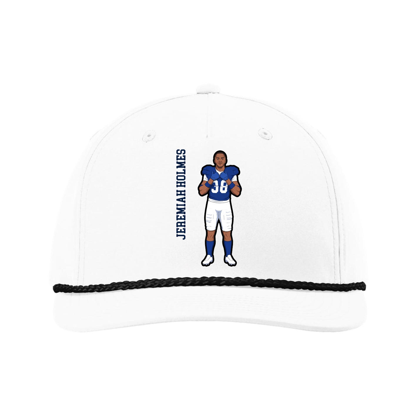 Five-Panel Classic Rope Cap — Name Vertical in White