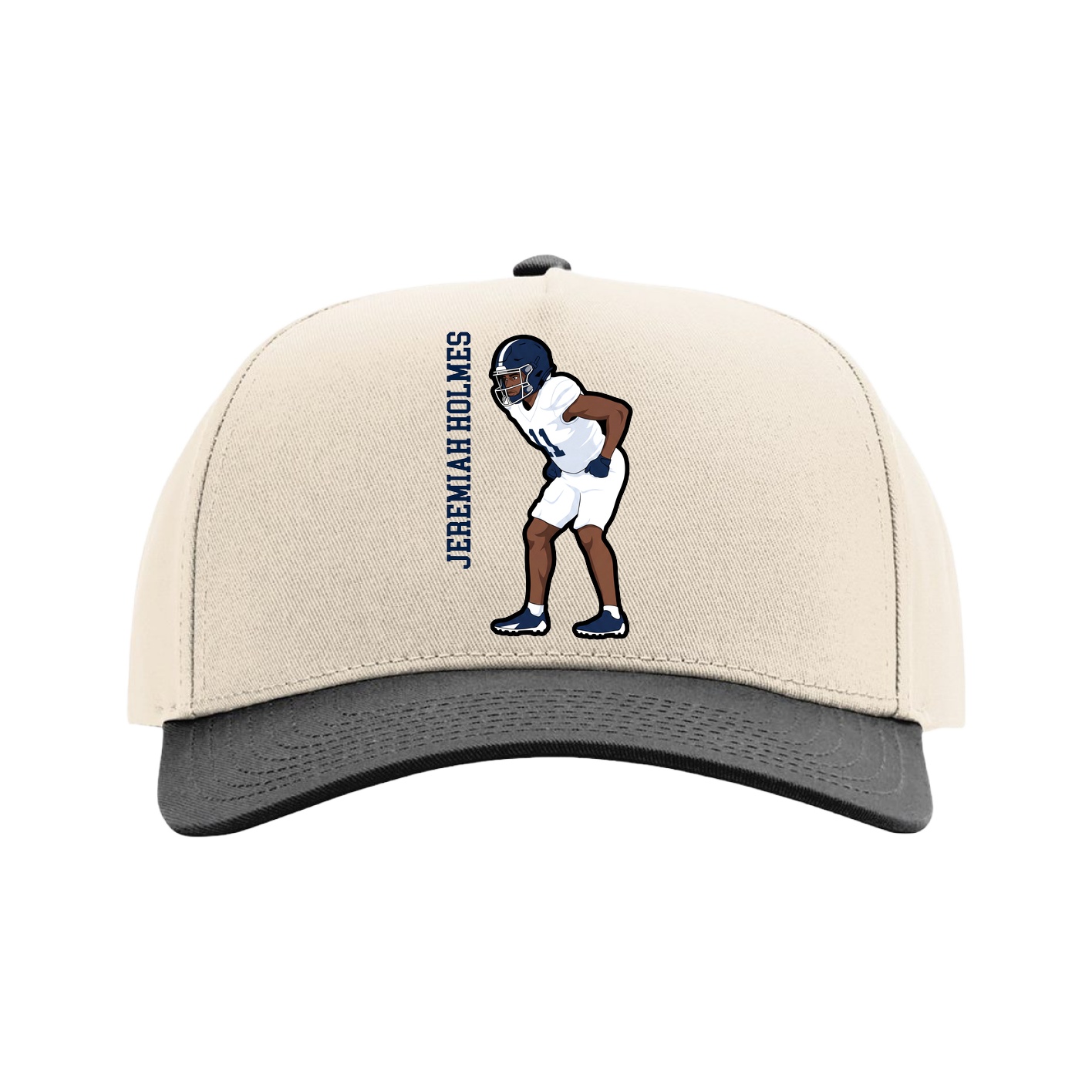 Full Fabric Five-Panel Champ Cap — Name Vertical in Cream/Black
