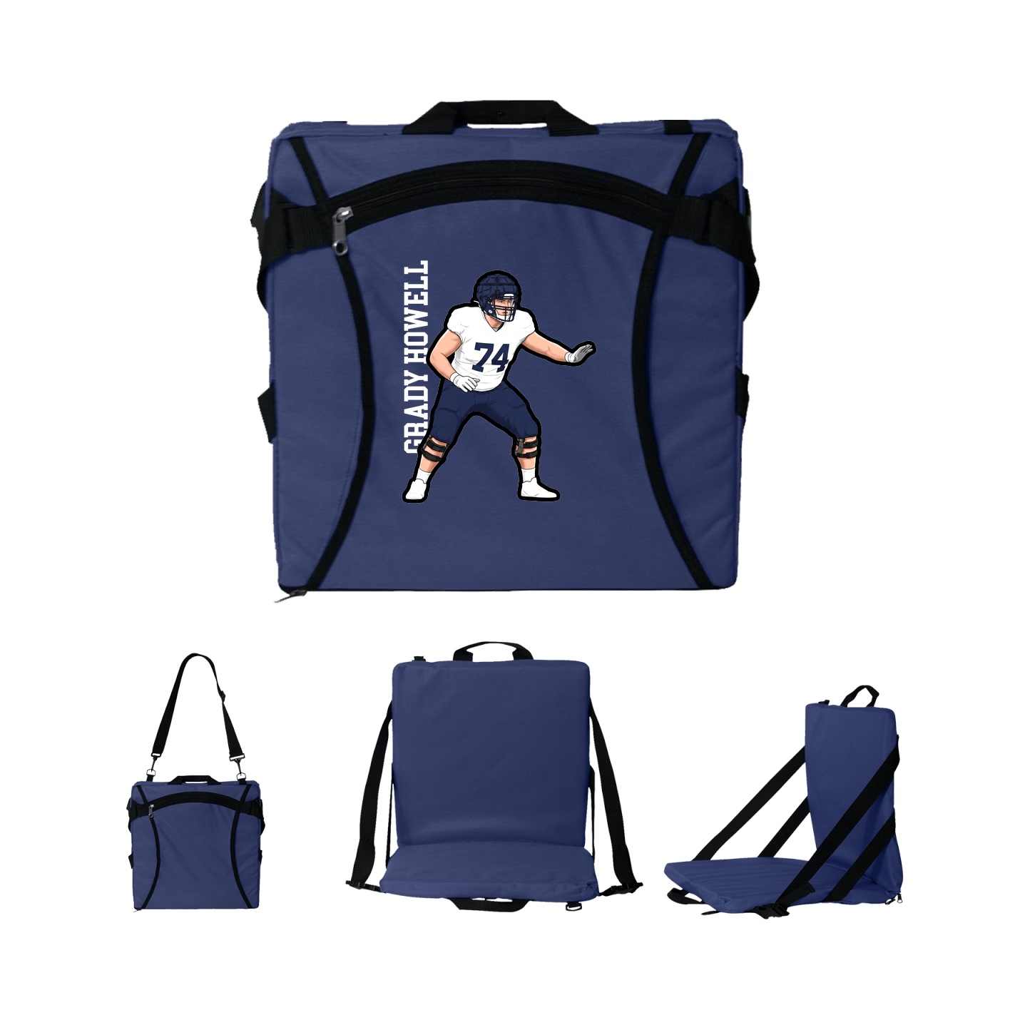 Folding Stadium Seat — Name Vertical in Navy