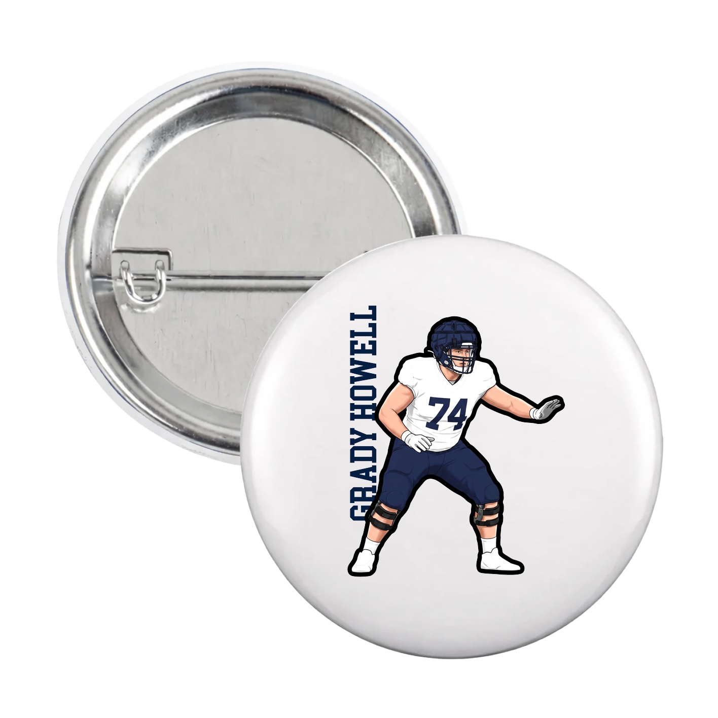 Game Day Button — Name Vertical in White