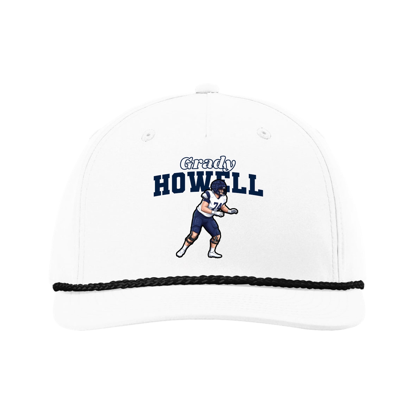 Five-Panel Classic Rope Cap — Name Arch in White