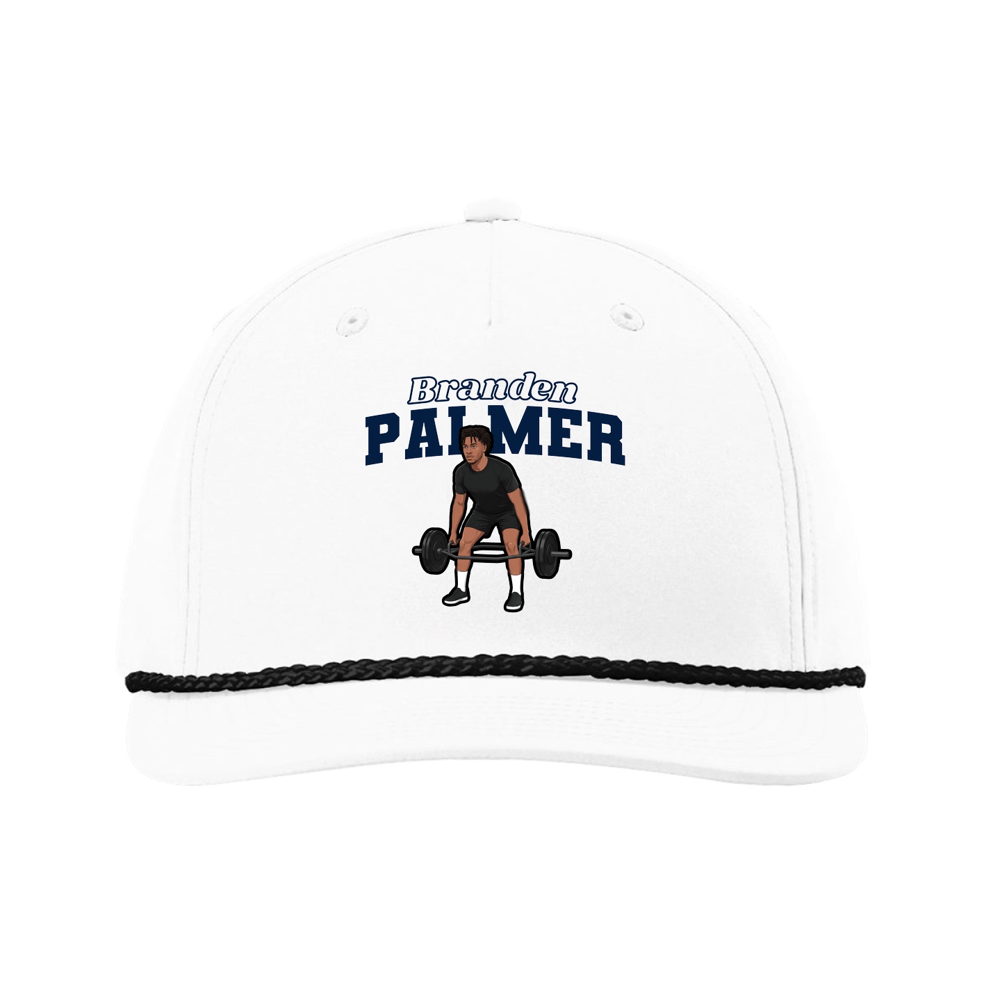 Five-Panel Classic Rope Cap — Name Arch in White