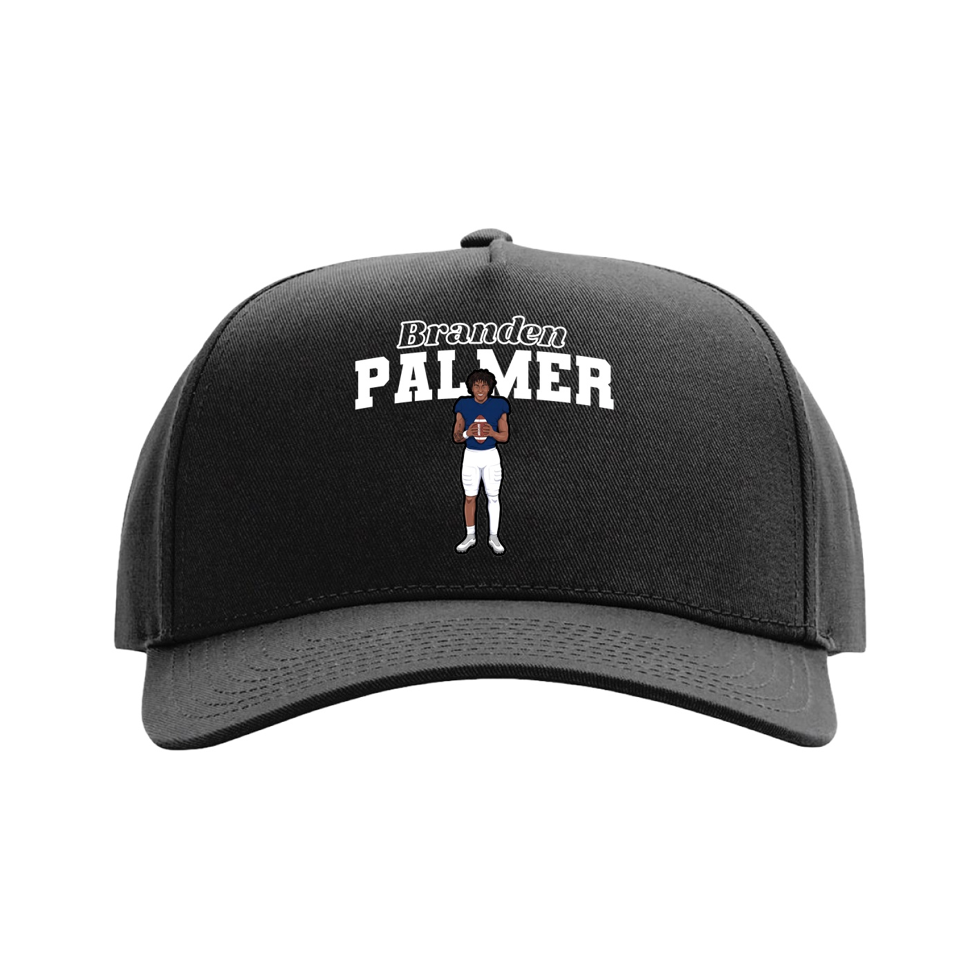 Full Fabric Five-Panel Champ Cap — Name Arch in Black