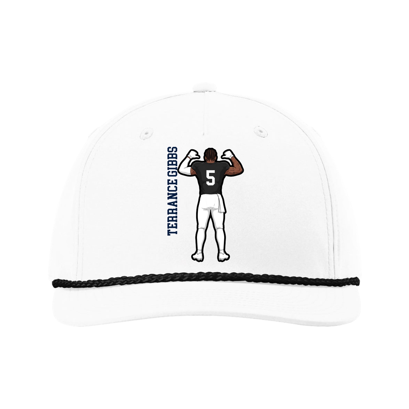 Five-Panel Classic Rope Cap — Name Vertical in White