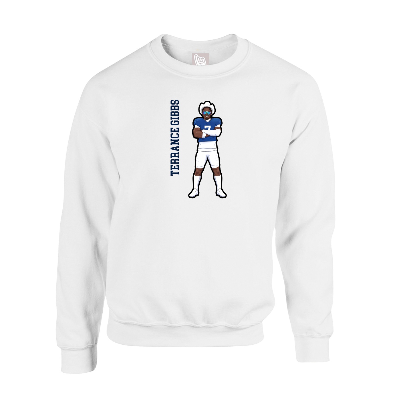 Fleece Crew — Name Vertical in White
