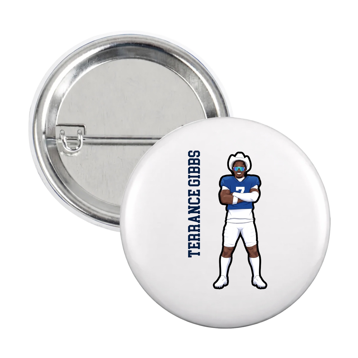 Game Day Button — Name Vertical in White