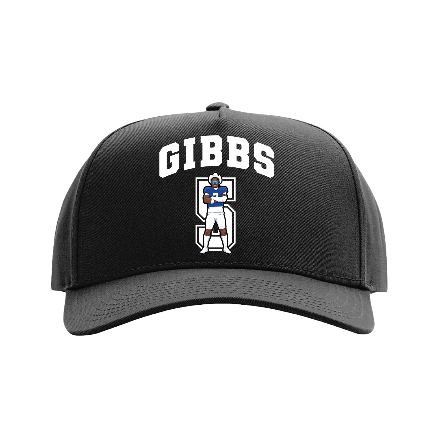 Full Fabric Five-Panel Champ Cap — Number in Black