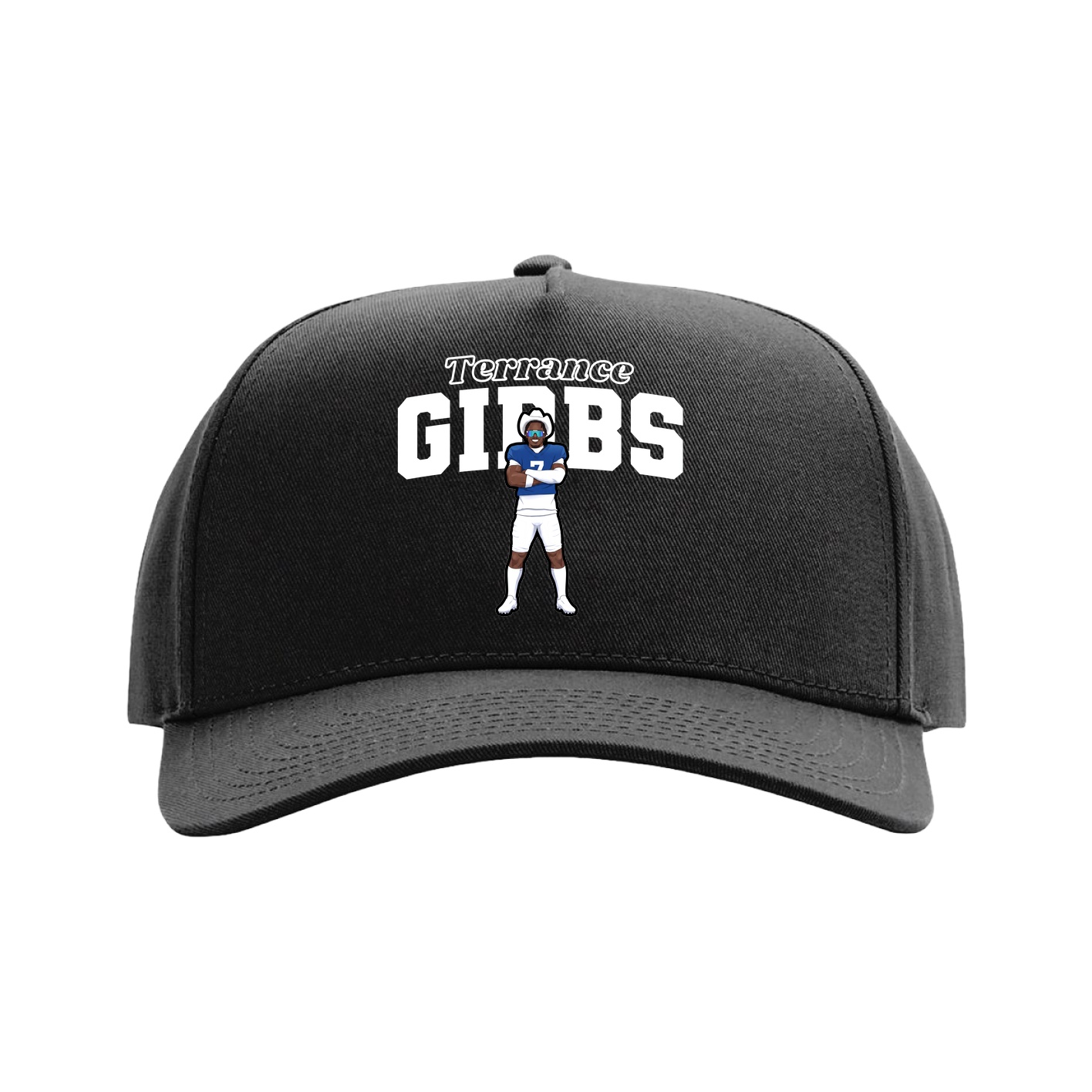Full Fabric Five-Panel Champ Cap — Name Arch in Black