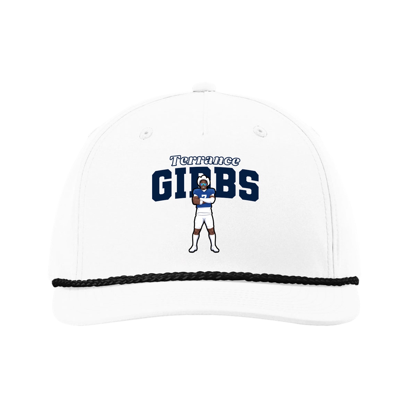 Five-Panel Classic Rope Cap — Name Arch in White