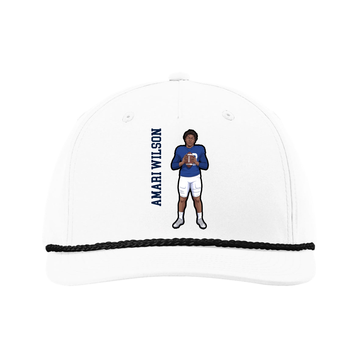Five-Panel Classic Rope Cap — Name Vertical in White