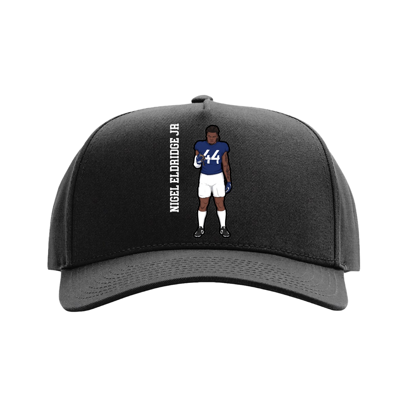 Full Fabric Five-Panel Champ Cap — Name Vertical in Black
