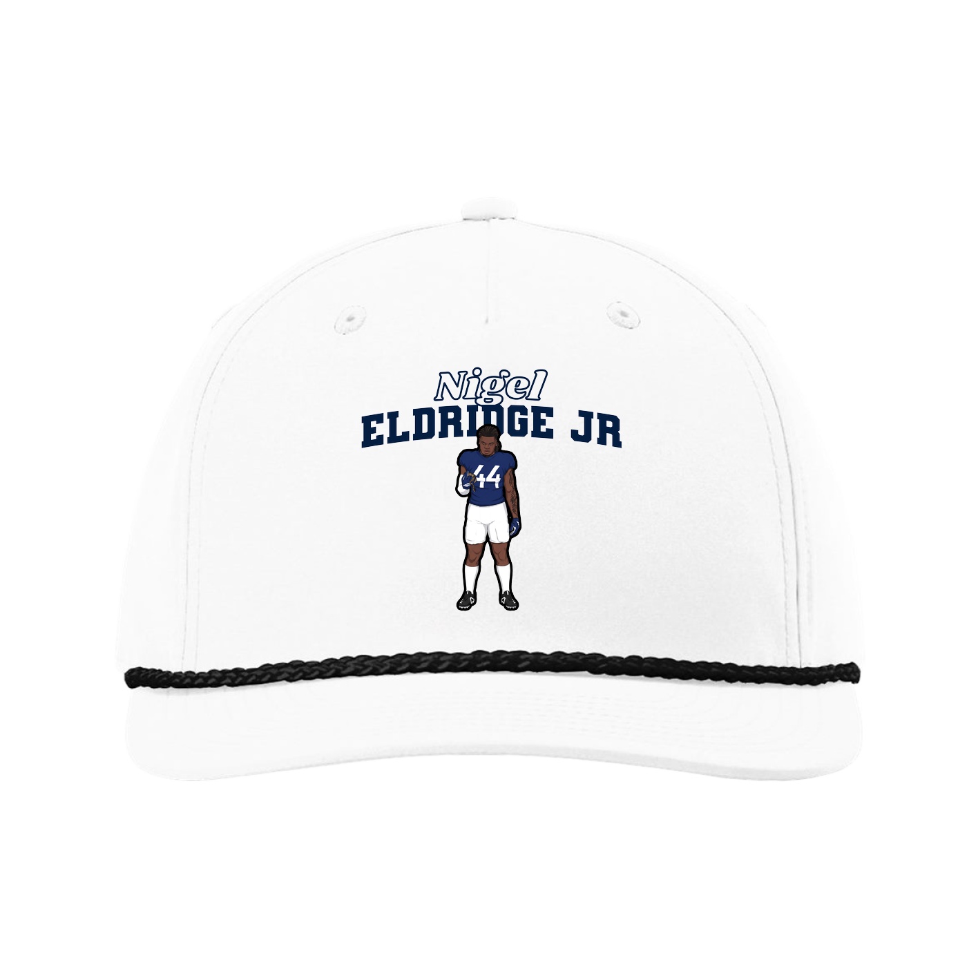 Five-Panel Classic Rope Cap — Name Arch in White