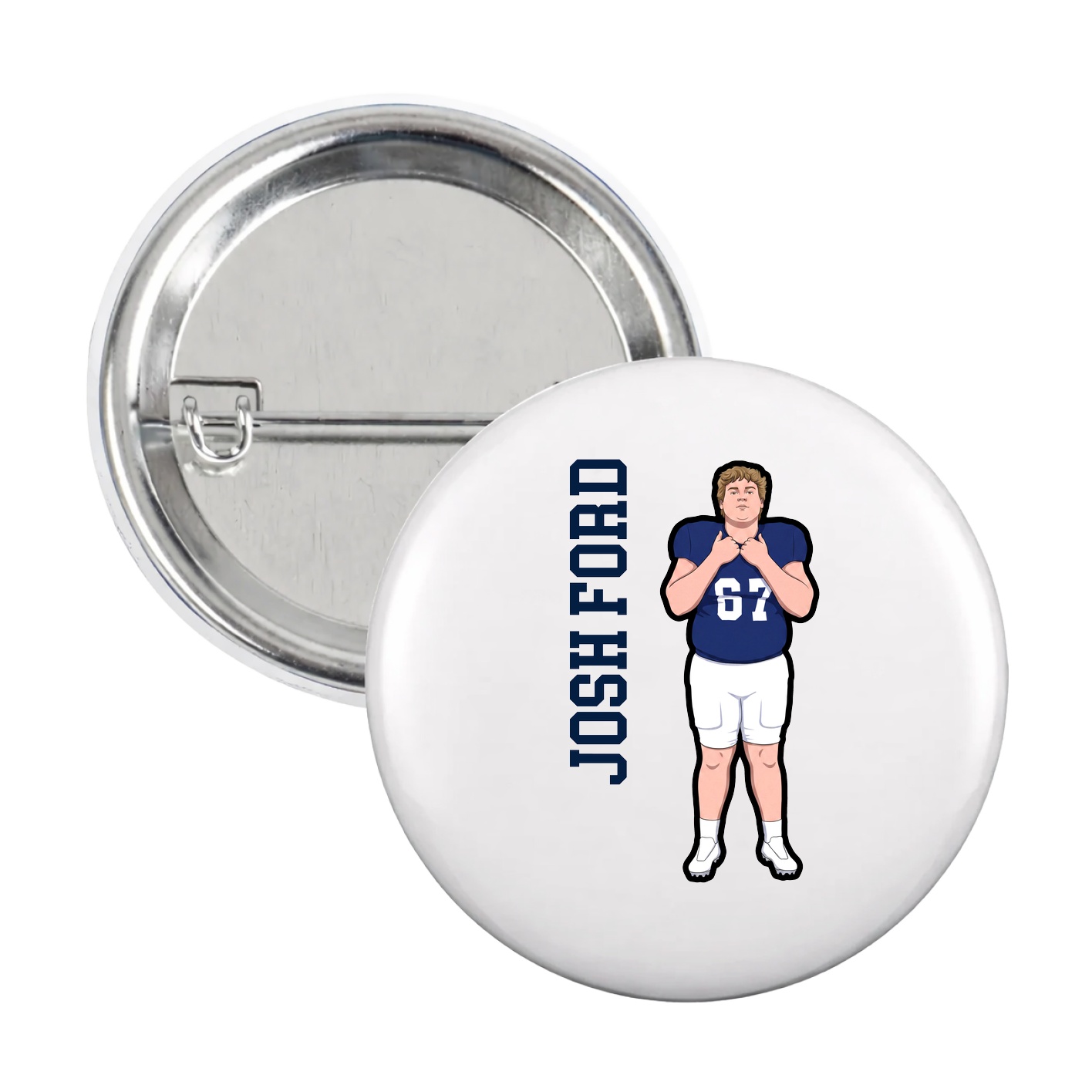 Game Day Button — Name Vertical in White