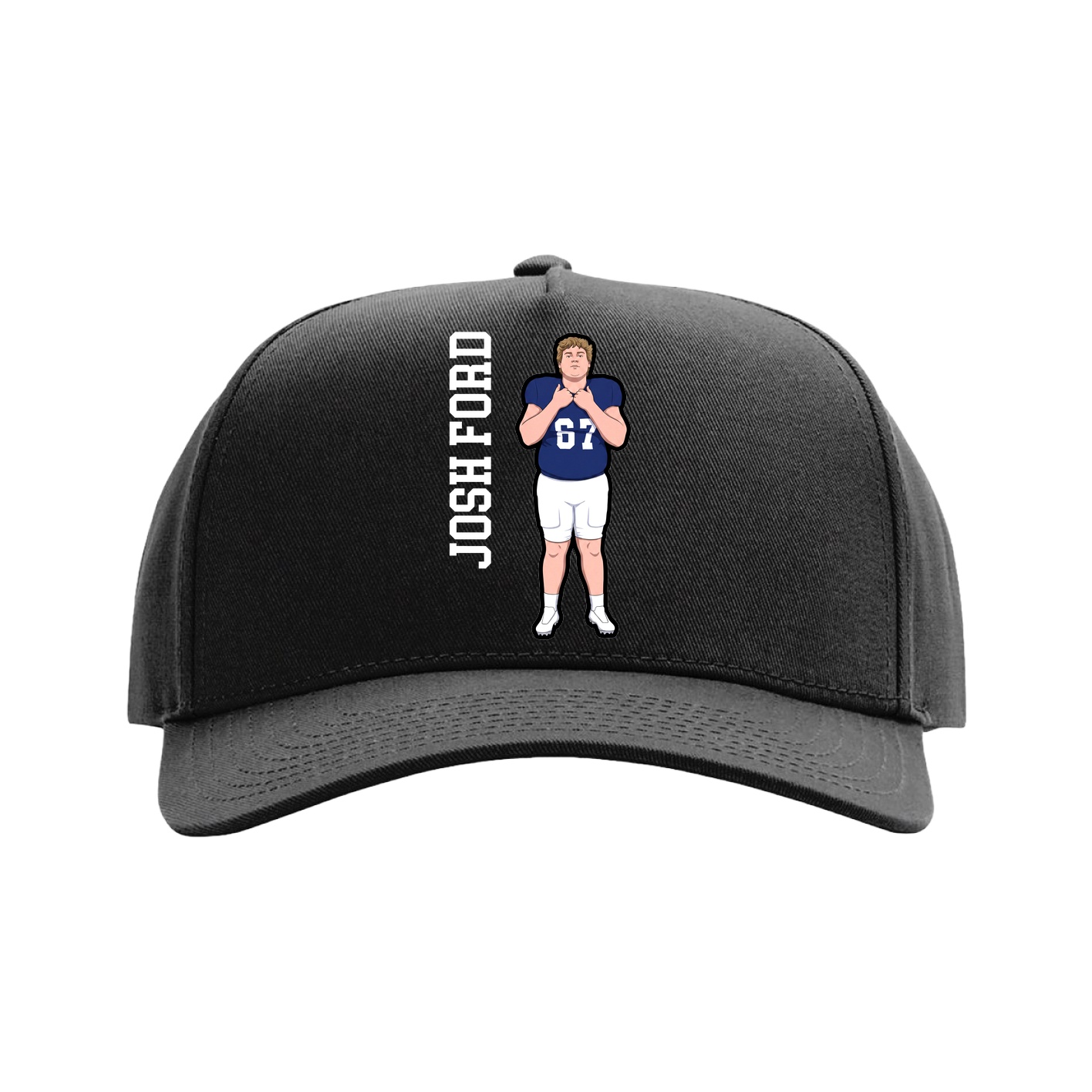 Full Fabric Five-Panel Champ Cap — Name Vertical in Black