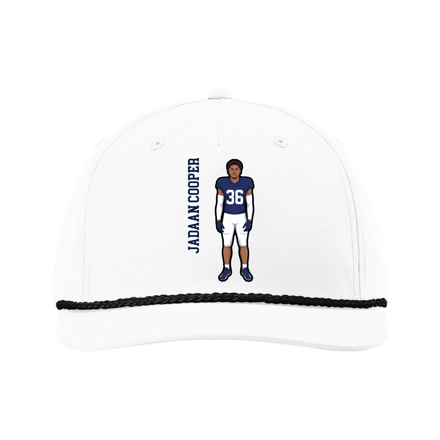 Five-Panel Classic Rope Cap — Name Vertical in White