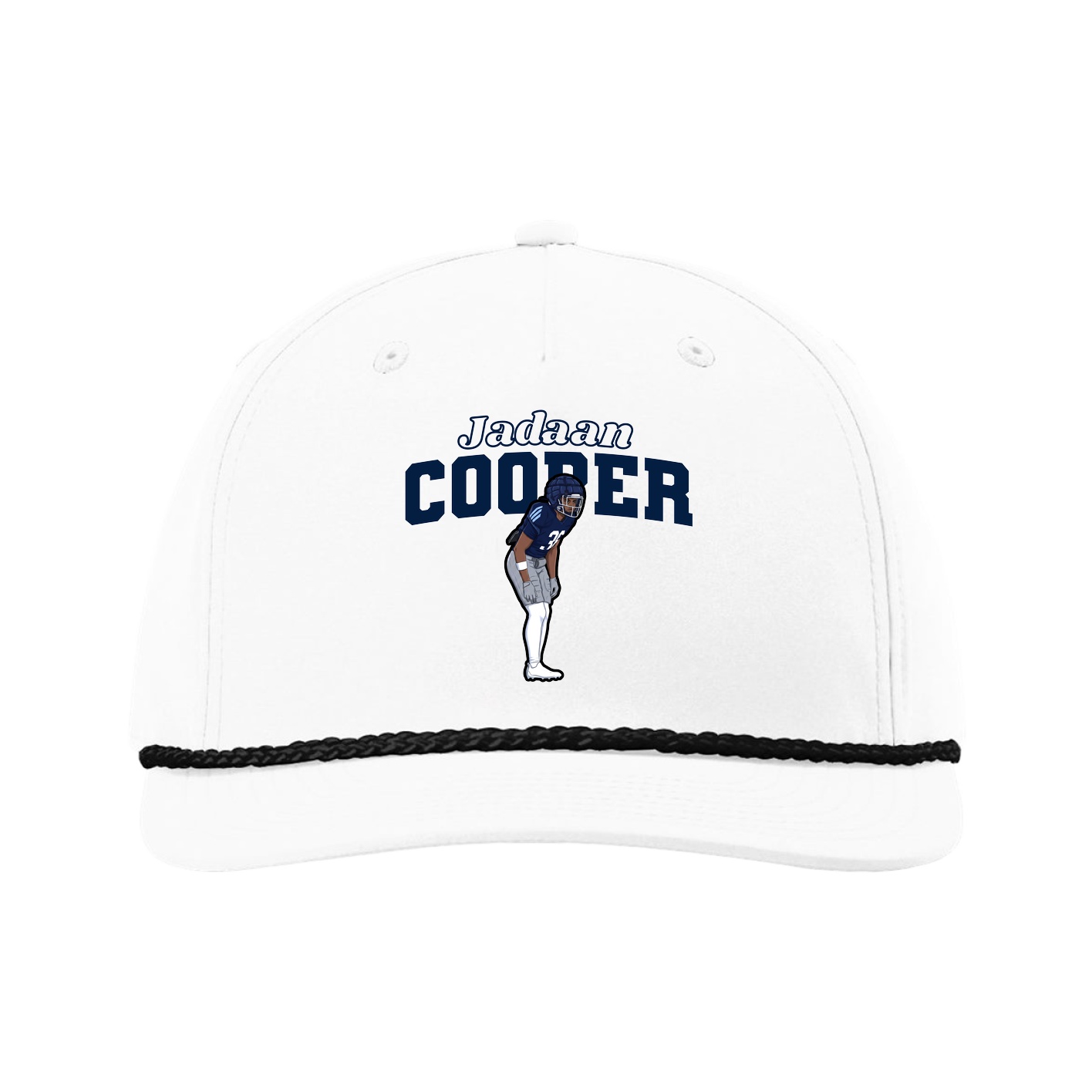 Five-Panel Classic Rope Cap — Name Arch in White