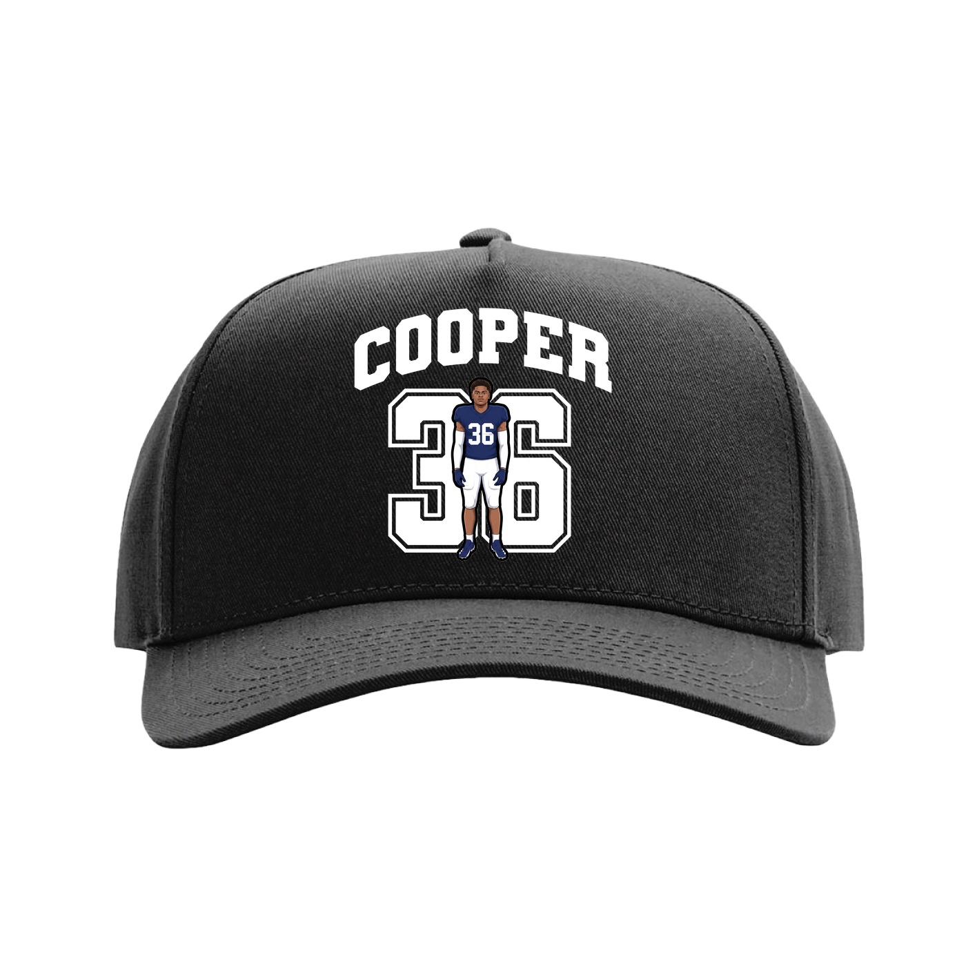 Full Fabric Five-Panel Champ Cap — Number in Black