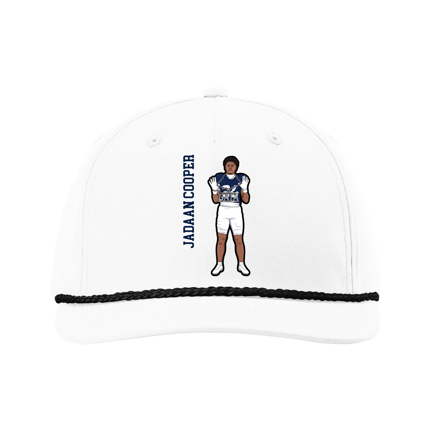 Five-Panel Classic Rope Cap — Name Vertical in White
