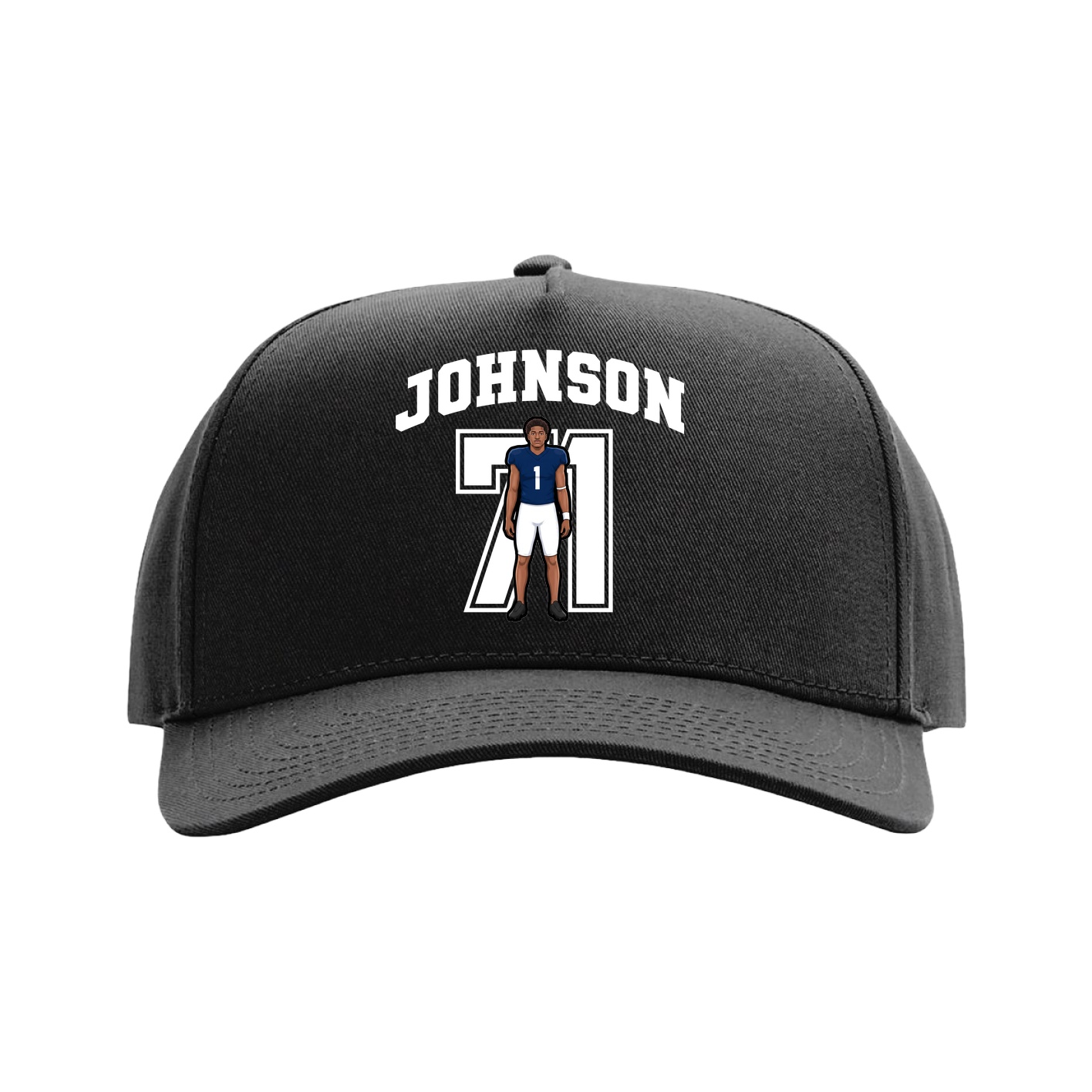 Full Fabric Five-Panel Champ Cap — Number in Black
