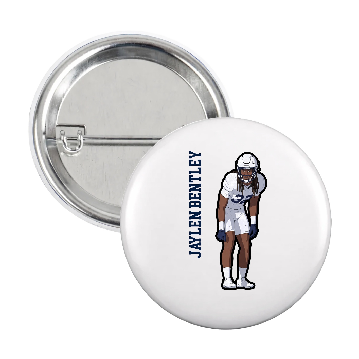 Game Day Button — Name Vertical in White