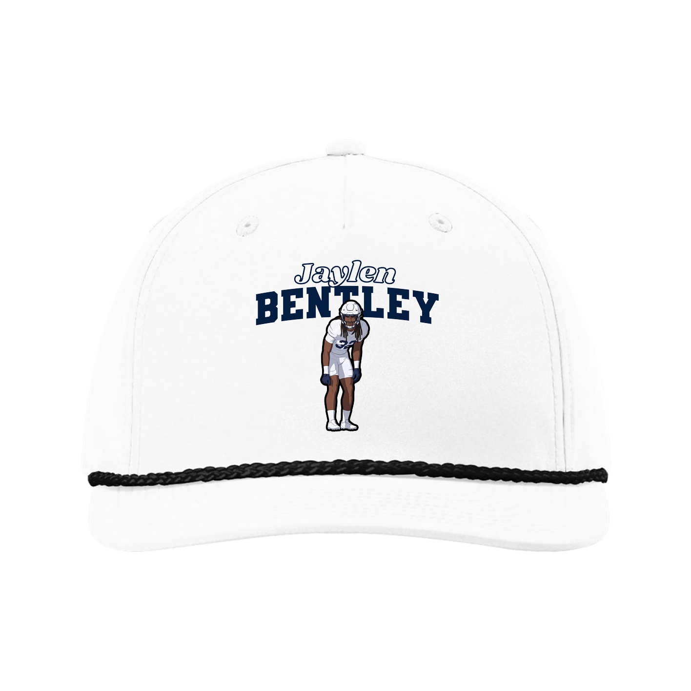 Five-Panel Classic Rope Cap — Name Arch in White