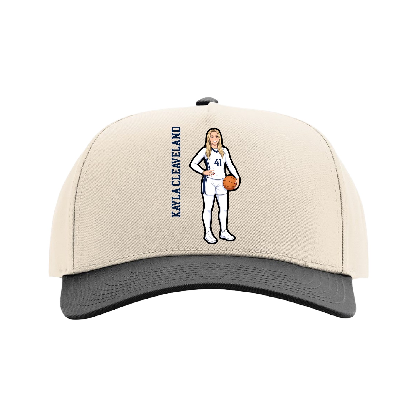 Full Fabric Five-Panel Champ Cap — Name Vertical in Cream/Black
