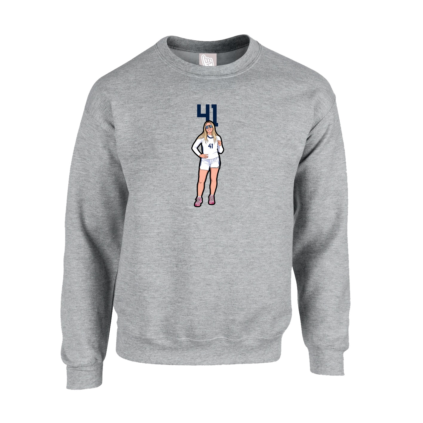 Fleece Crew — Number Top in Grey