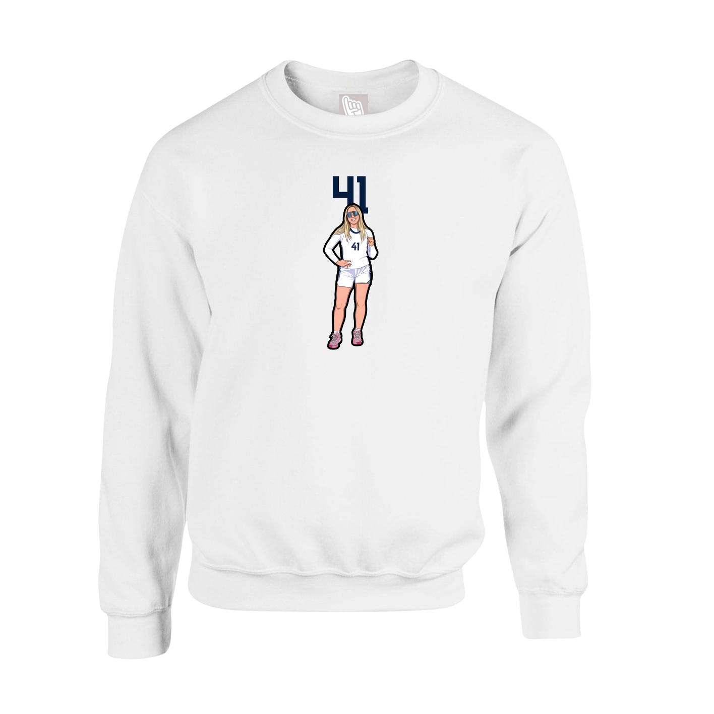 Fleece Crew — Number Top in White