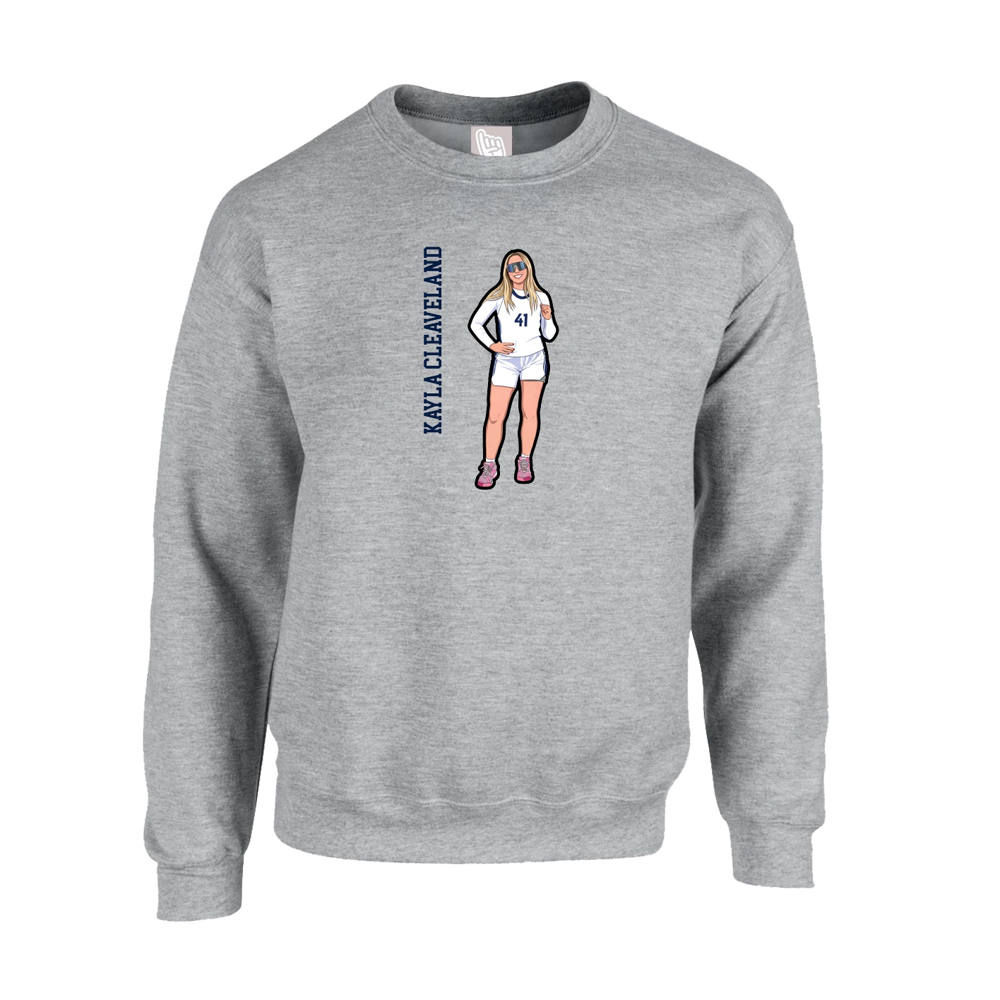 Fleece Crew — Name Vertical in Grey