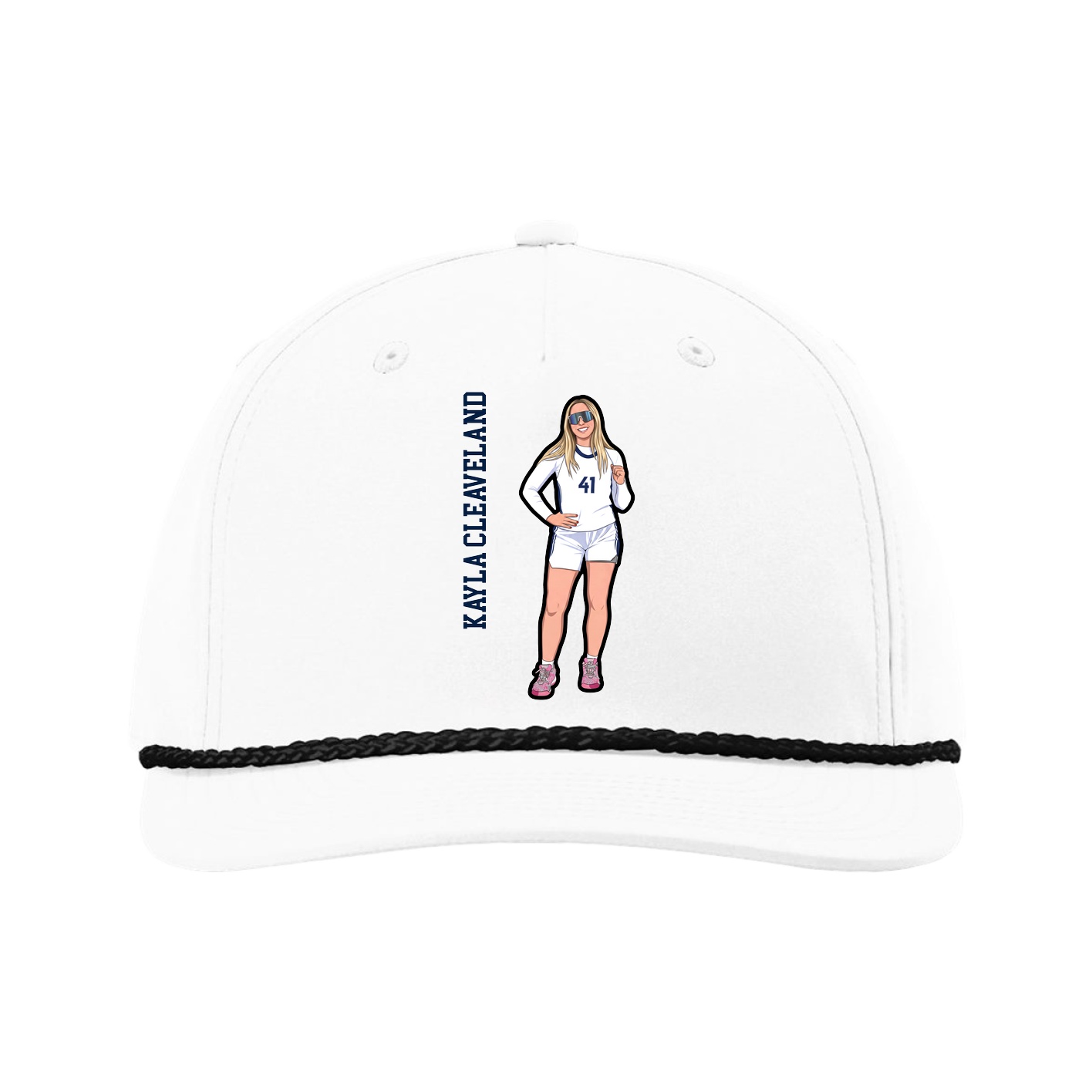 Five-Panel Classic Rope Cap — Name Vertical in White
