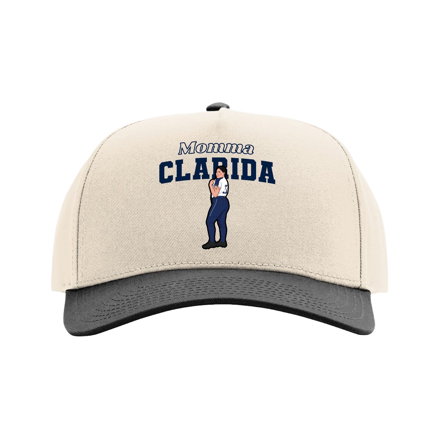Full Fabric Five-Panel Champ Cap — Mothers Day Block in Cream/Black