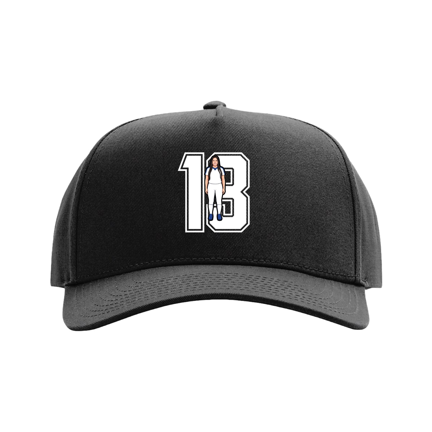Full Fabric Five-Panel Champ Cap — Number in Black