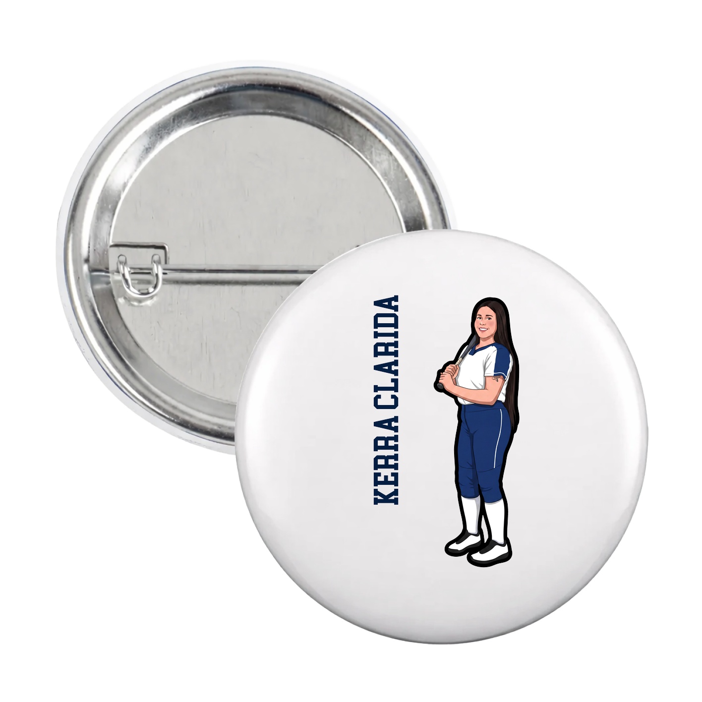 Game Day Button — Name Vertical in White