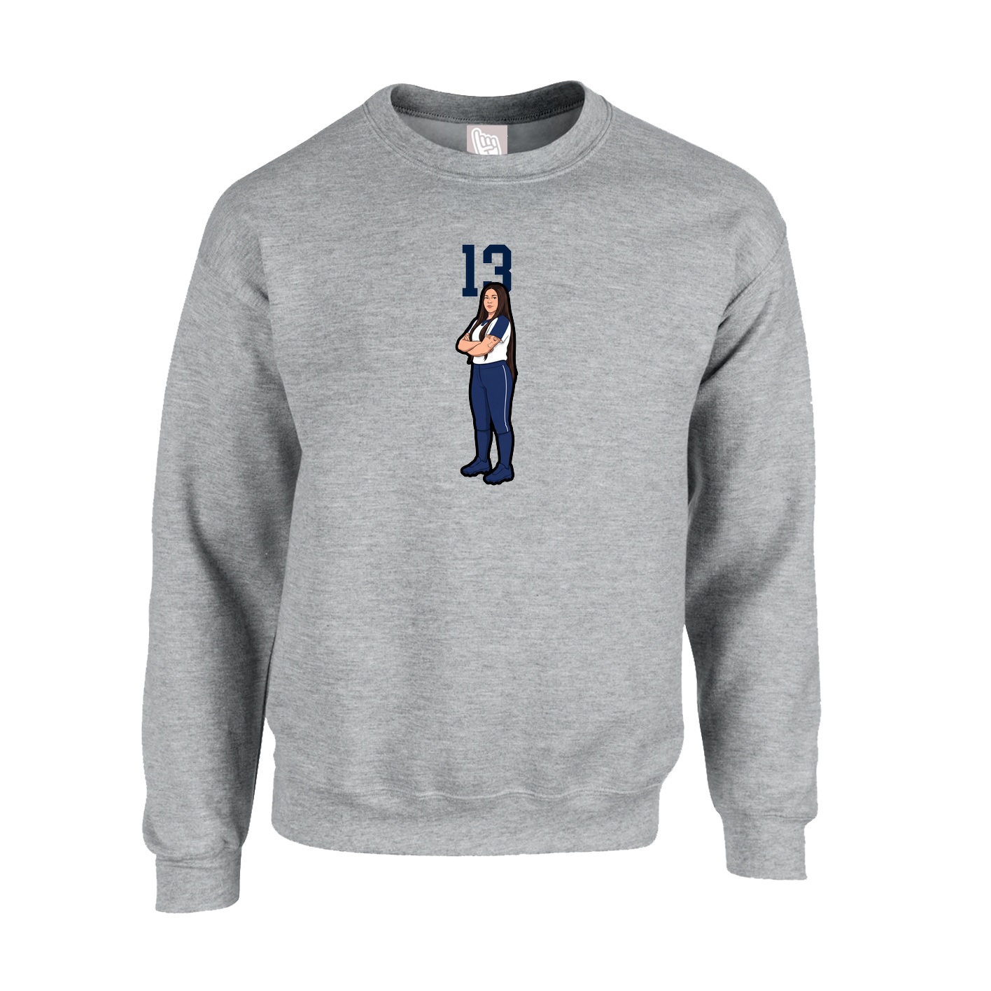 Fleece Crew — Number Top in Grey