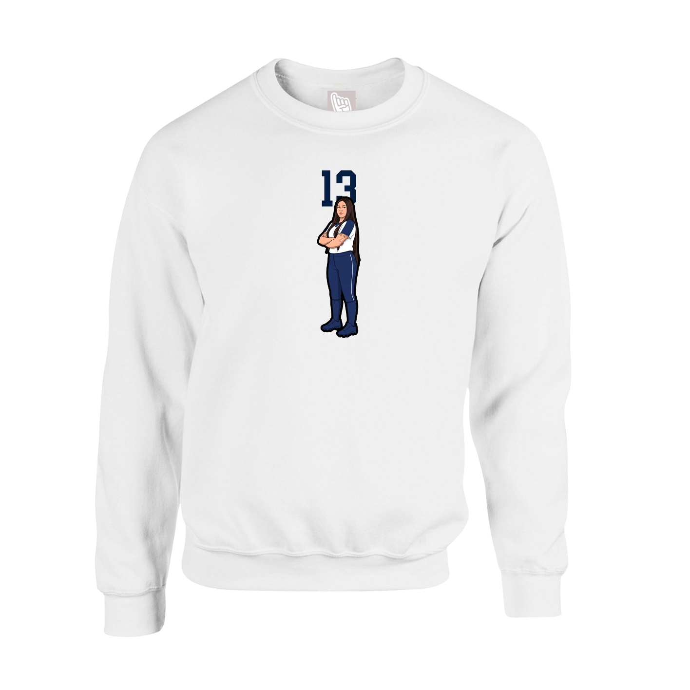 Fleece Crew — Number Top in White