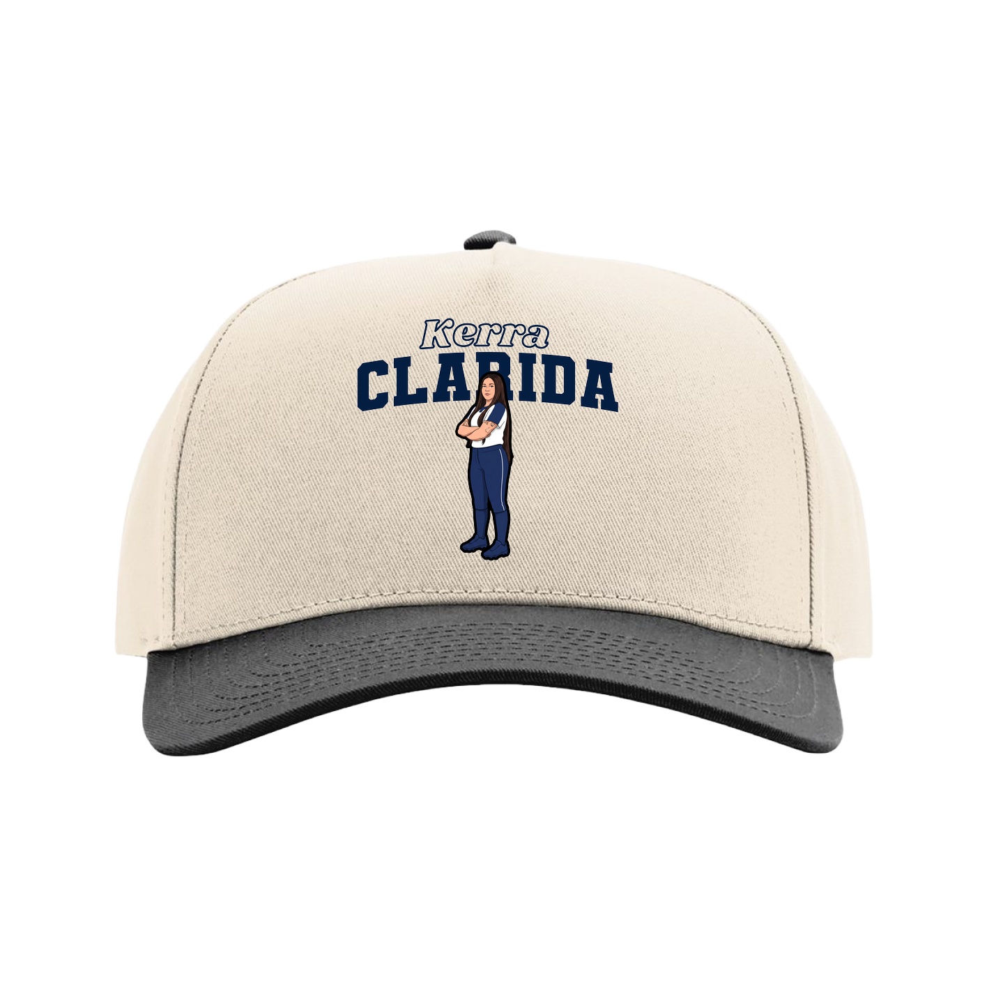 Full Fabric Five-Panel Champ Cap — Name Arch in Cream/Black